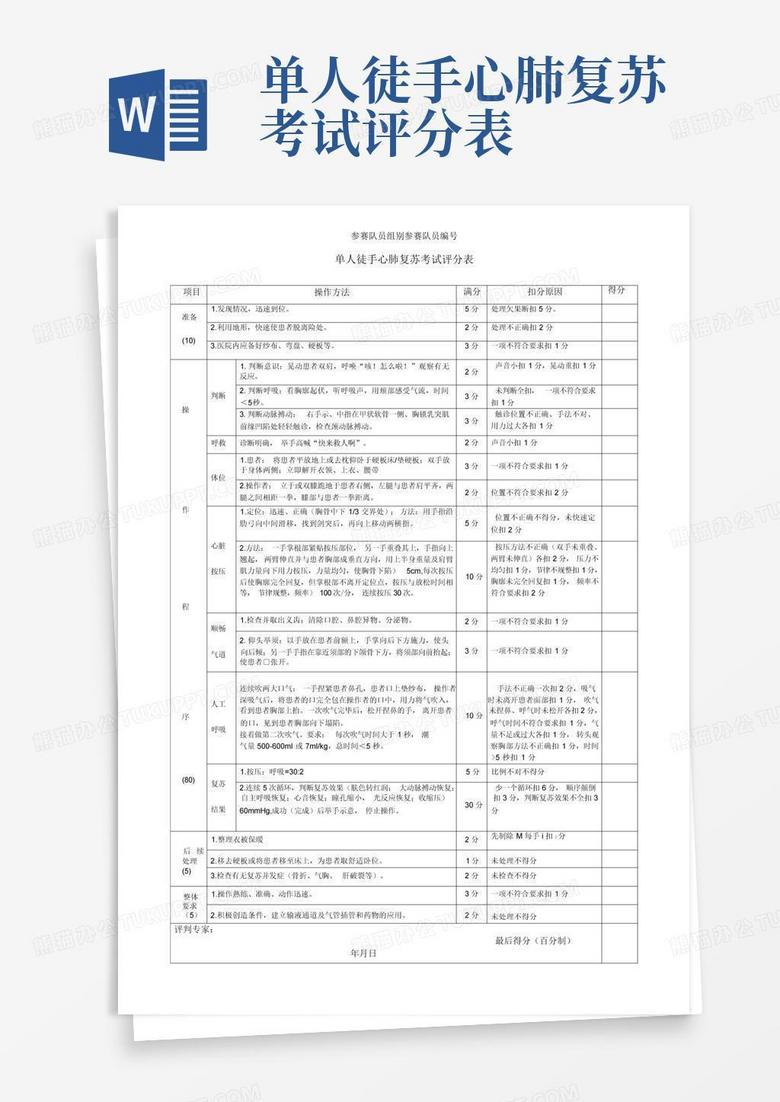 最新心肺复苏评分标准表格及其实际应用指南